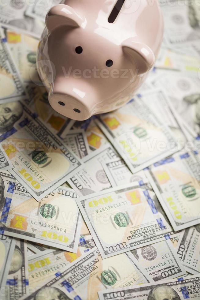 Piggy Bank on Newly Designed One Hundred Dollar Bills photo