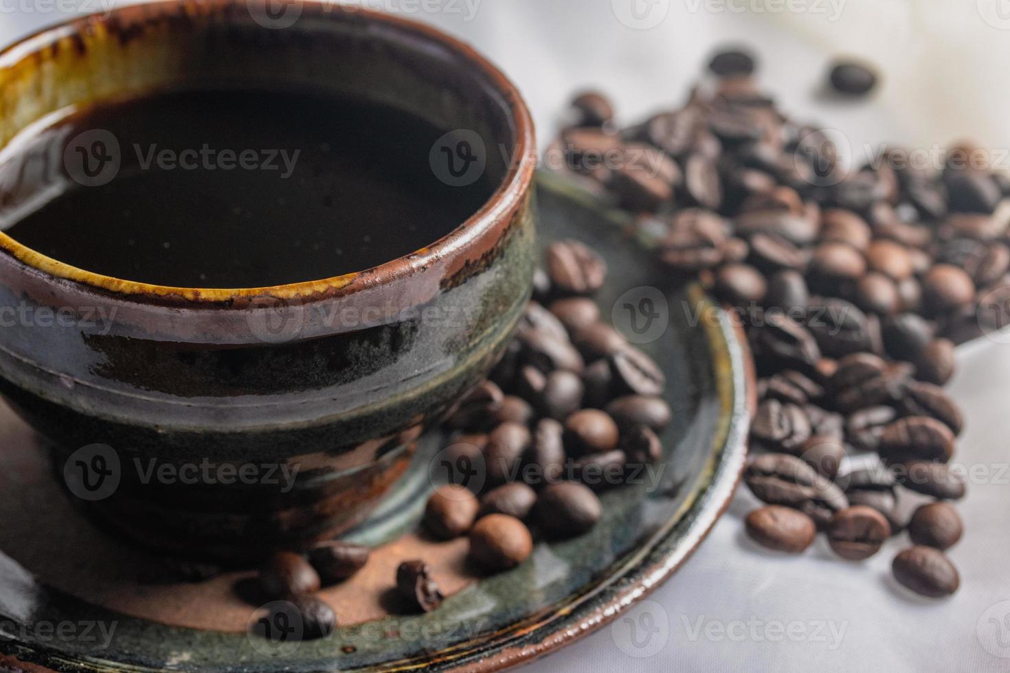 Hot black coffee for morning beverages photo