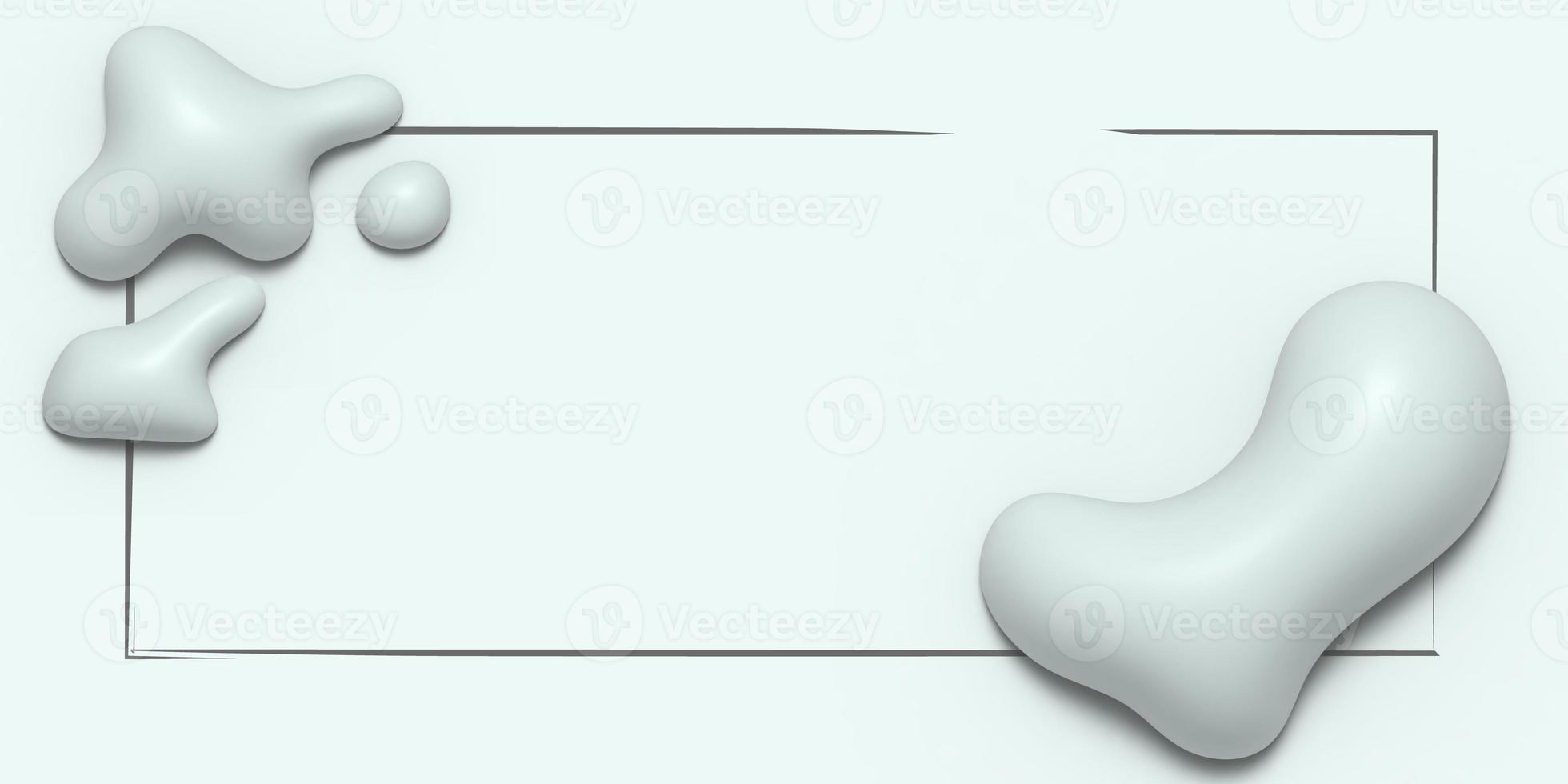 Minimal horizontal poster template with 3d liquid shapes. Design elements of glossy rounded plastic form, smooth sea stone, splash bubble. 3d fluid object. Modern abstract background organic substance photo