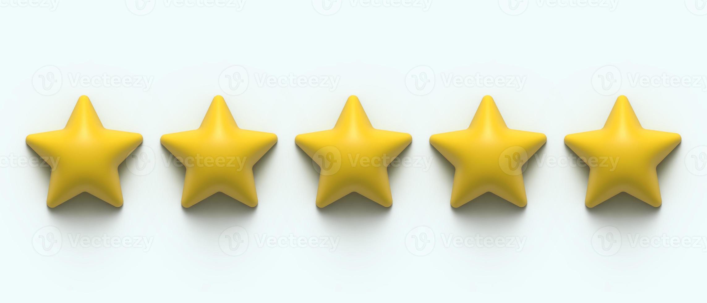 3d rendering five stars rating button for experience reviews. Glossy golden yellow color. Realistic 3d illustration design. High client rating about work employee of website. Customer achievement photo