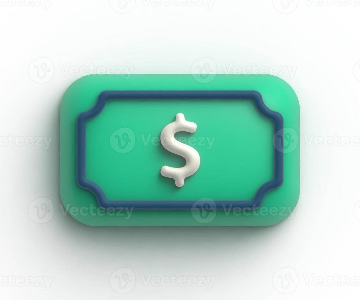 3d green banknote dollar cash icon on isolated white background. Cartoon minimal style. Money saving, exchange, finance and budget concept. realistic 3d vector money icon. photo