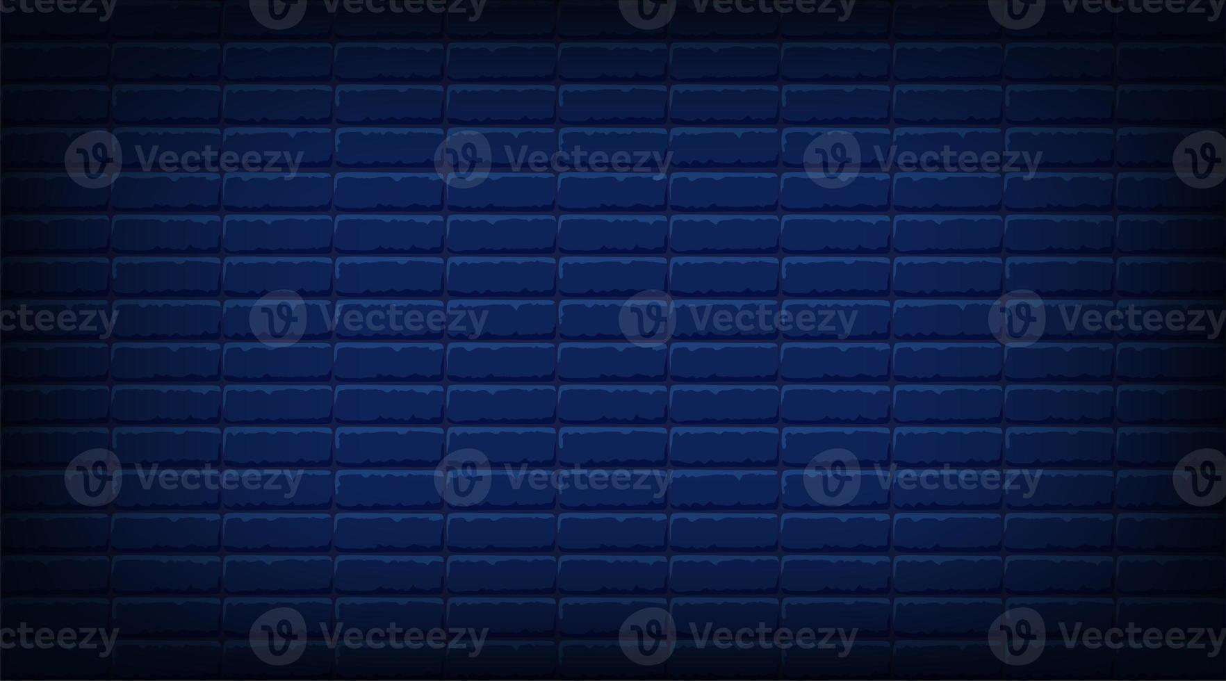 Nightly dark blue brick wall. Vector horizontal background for neon lights or text, brickwork texture. photo