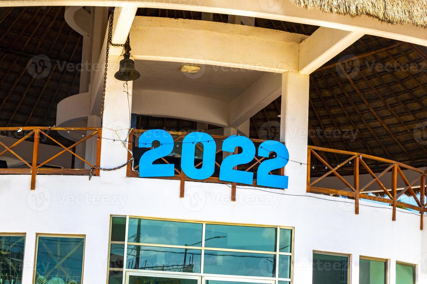2022 sign on building at port harbor ferries Chiquila Mexico. photo