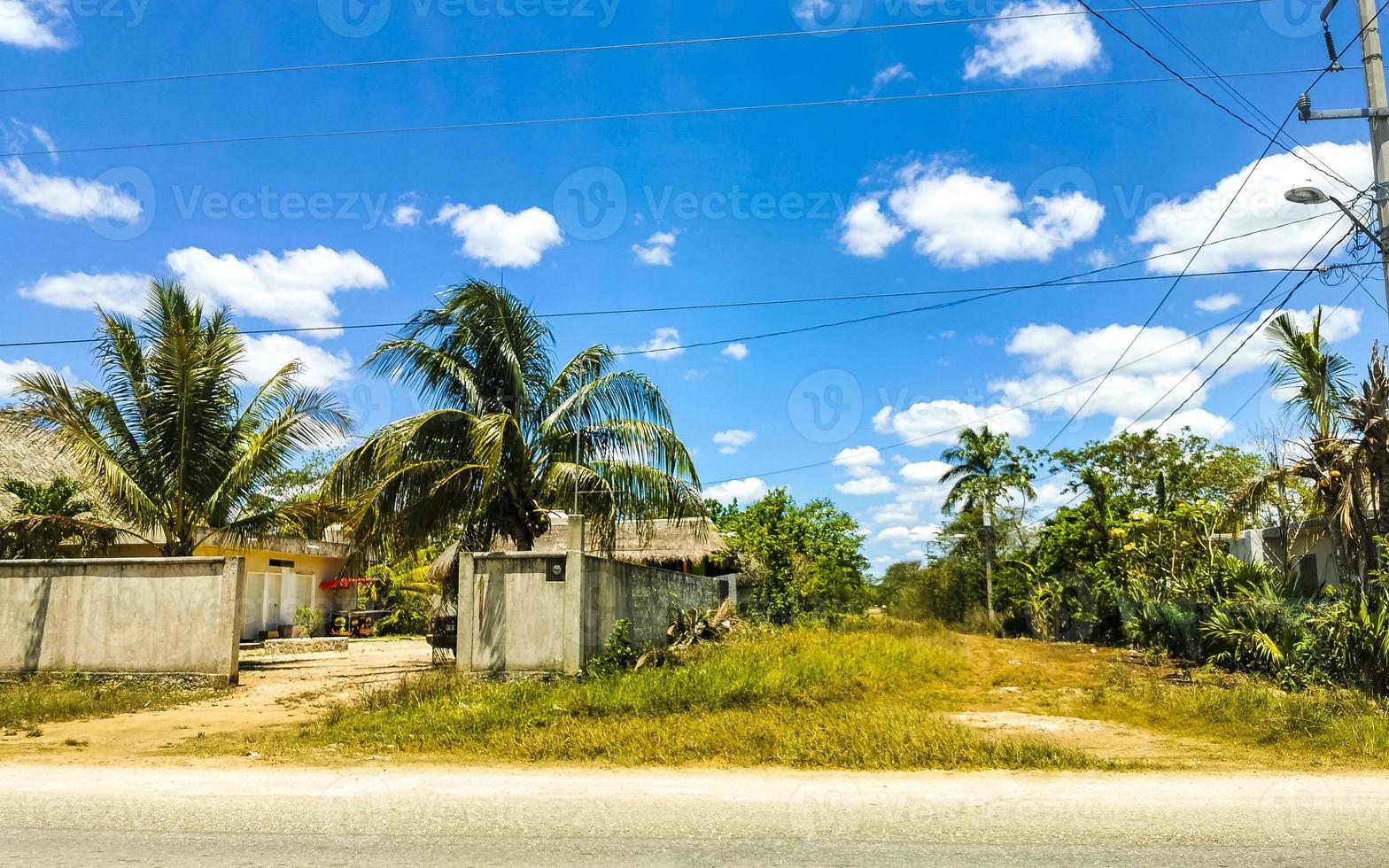 Small village Kantunilkin streets houses churches and public places Mexico. photo