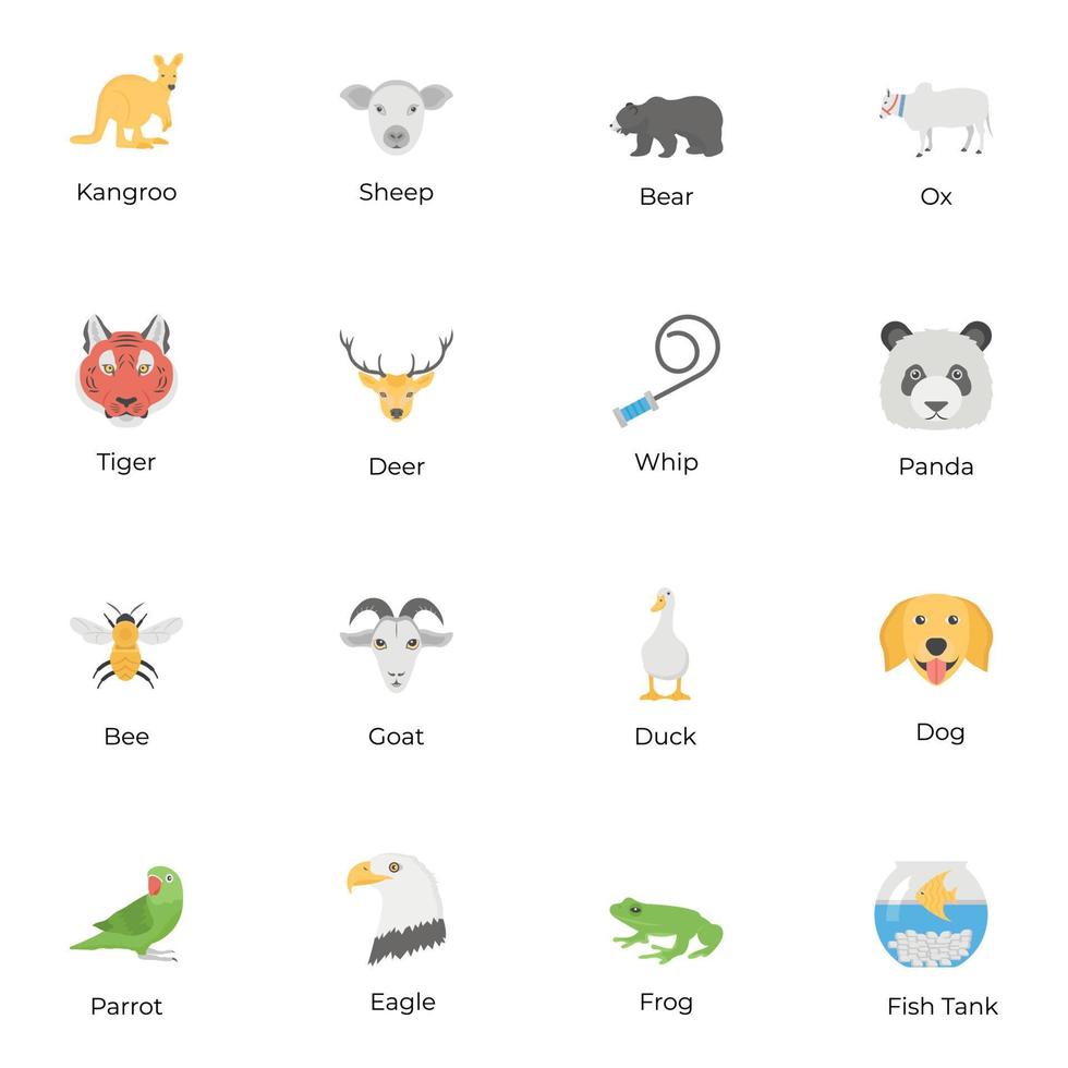 pack de animales iconos planos vector