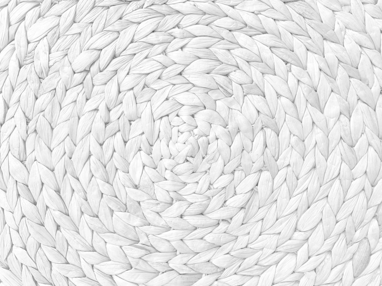 Round braided natural straw table mat texture as a white background. Full frame of tightly woven straw pattern.with space for text, for a background. photo