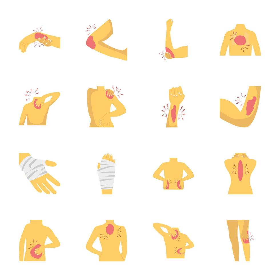 Set of Body Part Injuries Flat Icons vector