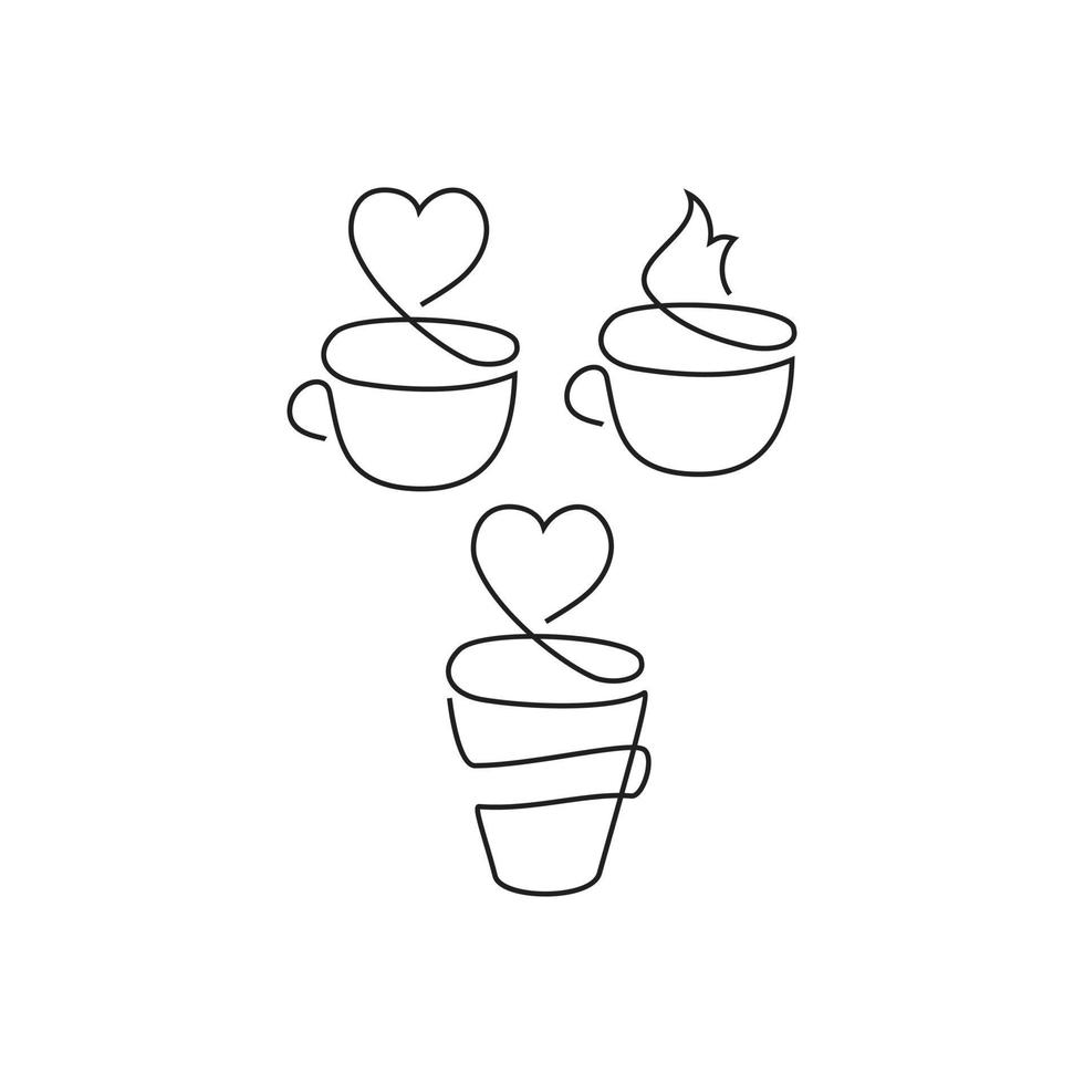 Love coffee monoline. Vector hand drawn line icon template