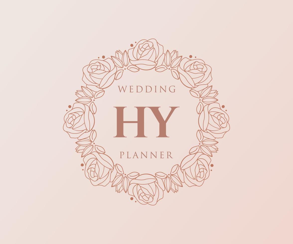 colección de logotipos de monograma de boda con letras iniciales hy, plantillas florales y minimalistas modernas dibujadas a mano para tarjetas de invitación, guardar la fecha, identidad elegante para restaurante, boutique, café en vector