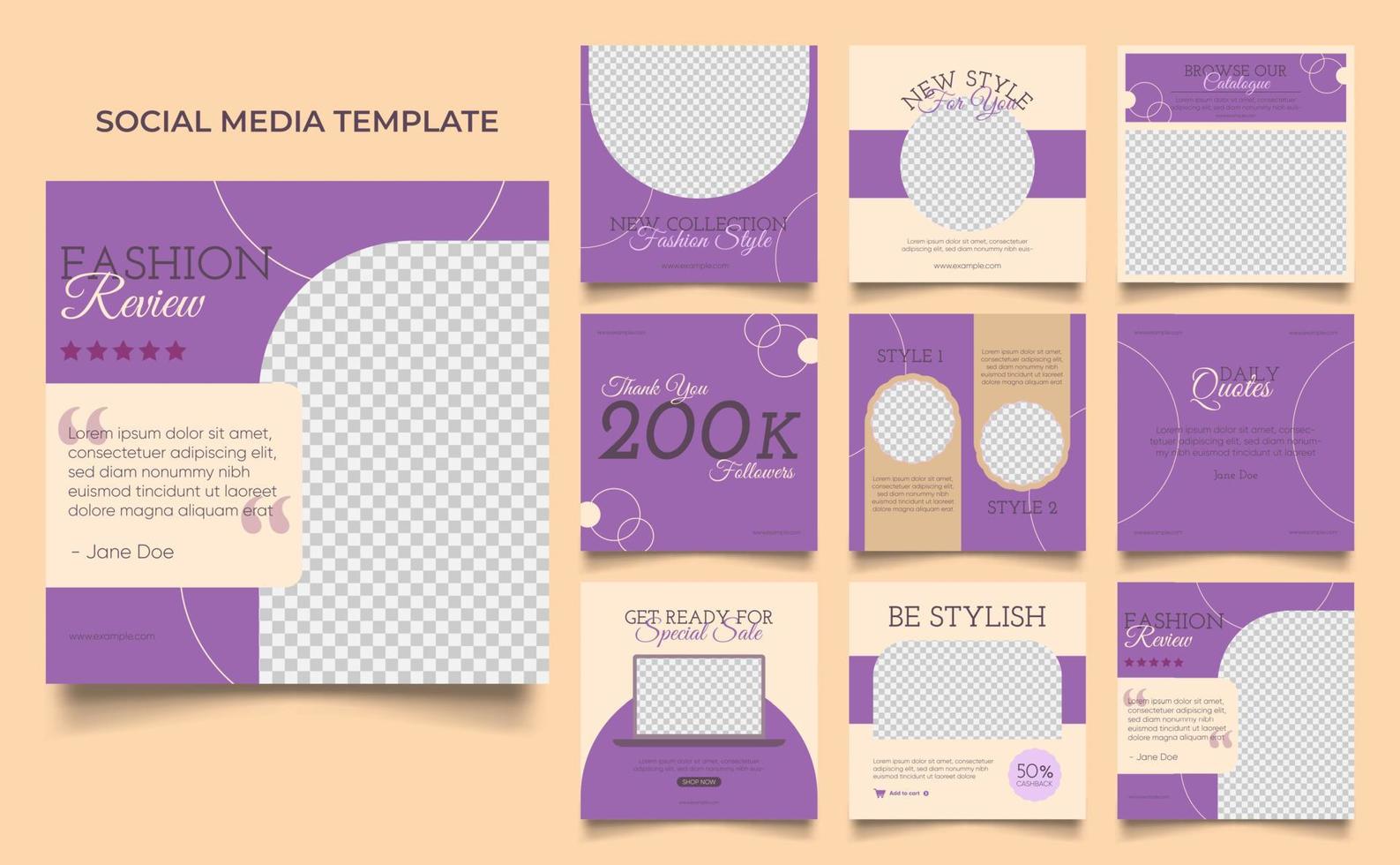 social media template banner fashion sale promotion in purple brown color vector