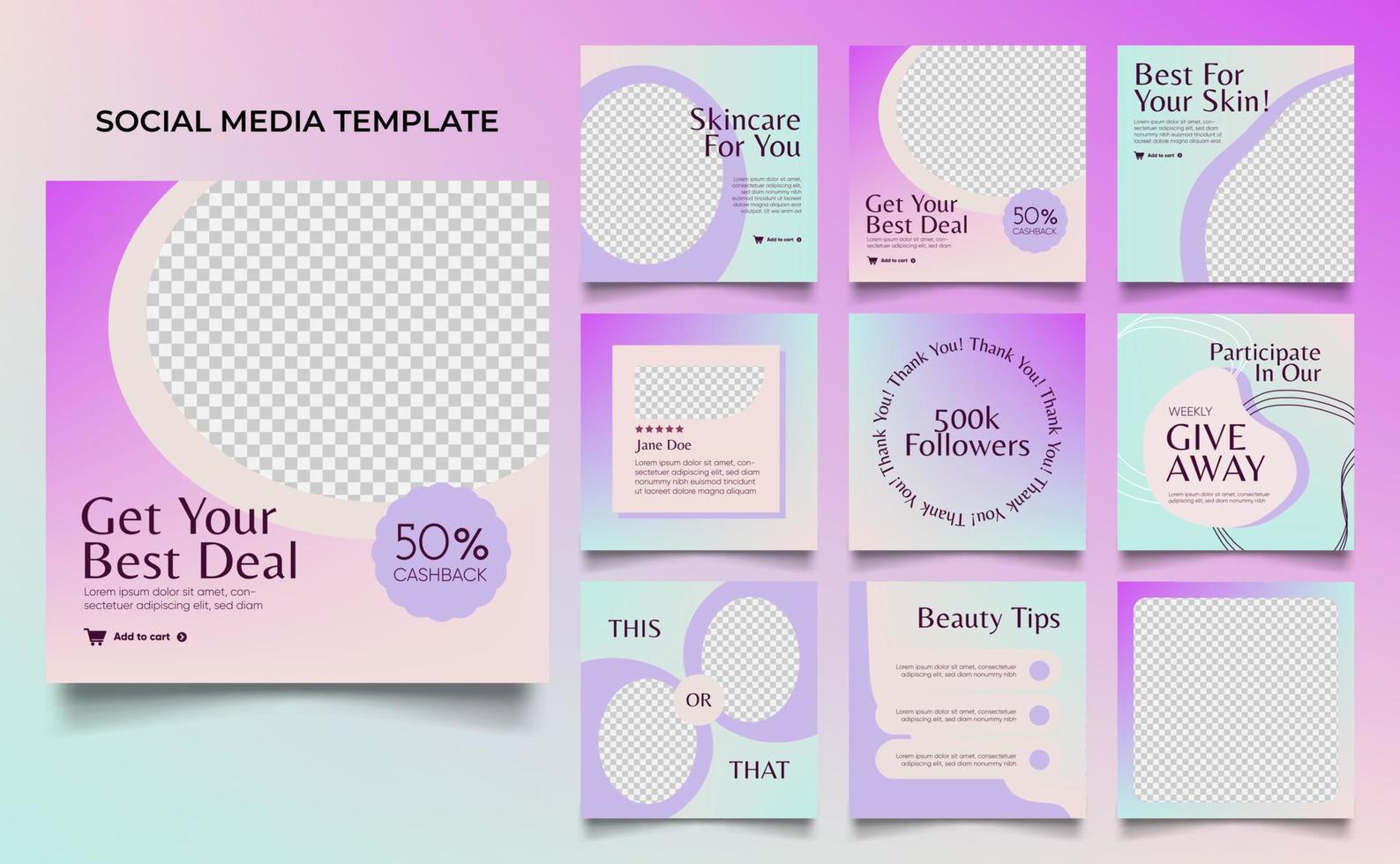 social media template banner beauty care cosmetic and spa sale promotion vector