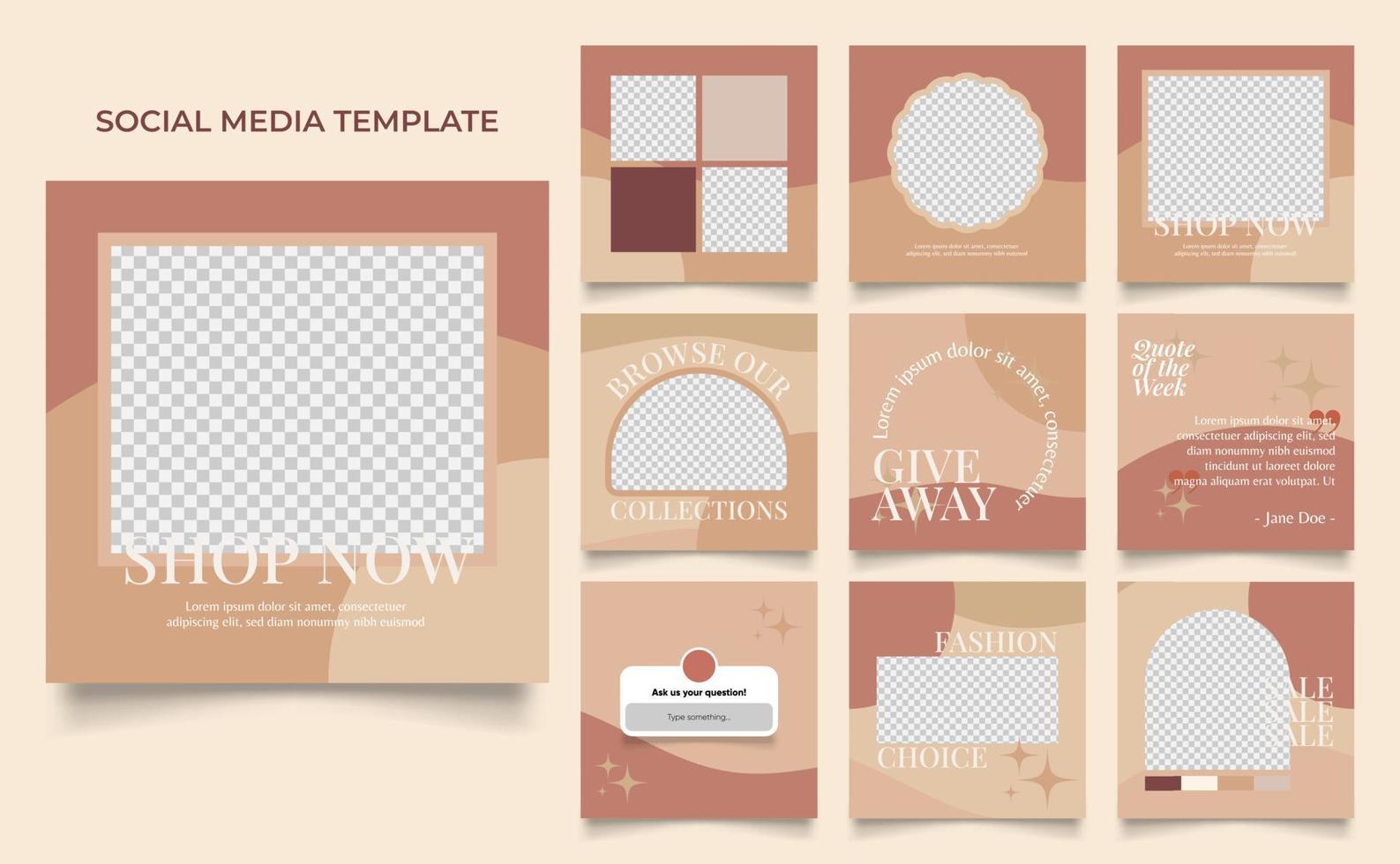 social media template banner fashion sale promotion in brown red color vector