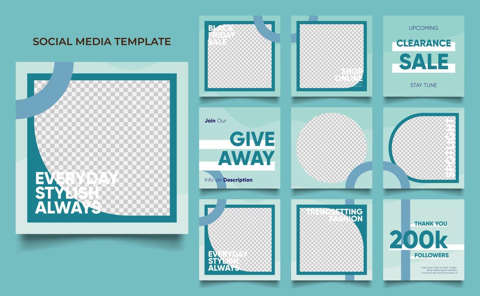 social media template banner fashion sale promotion in blue green color vector