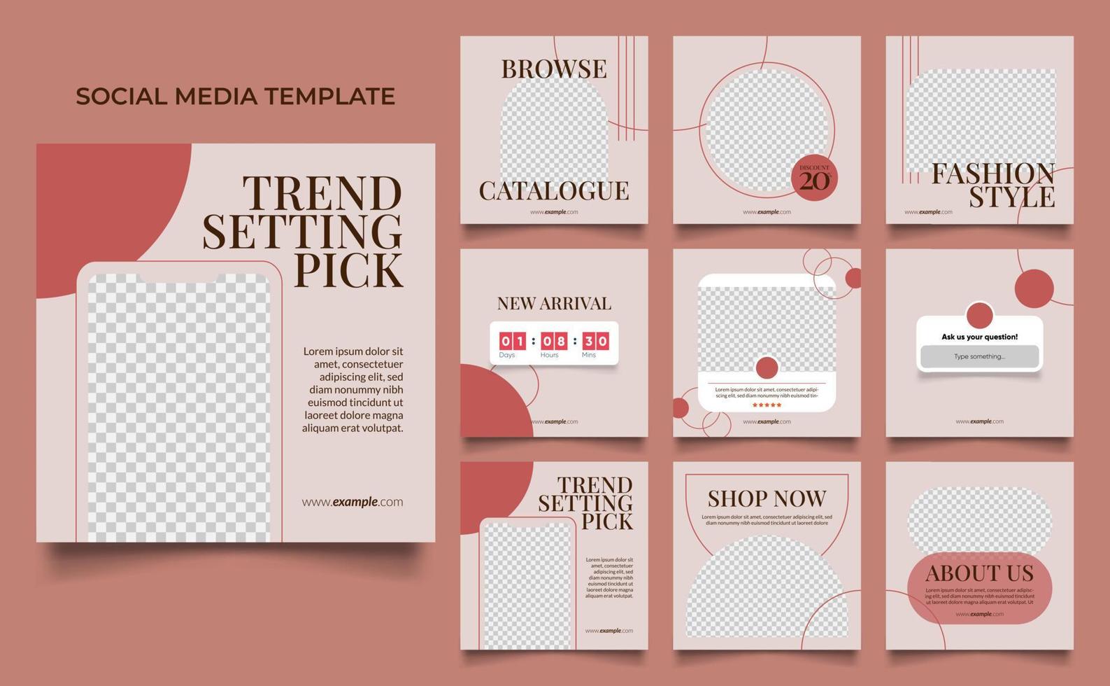 social media template banner fashion sale promotion in red brown color vector