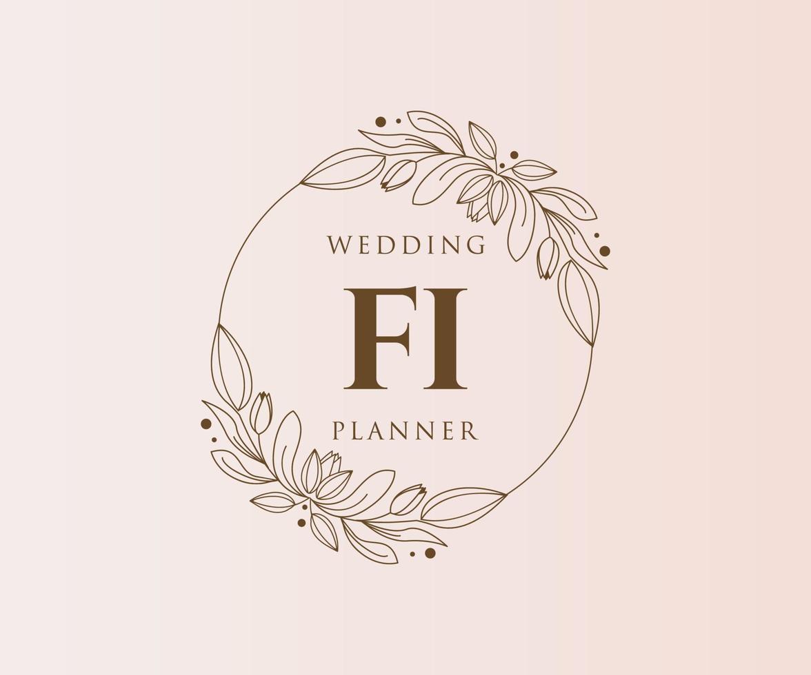 FI Initials letter Wedding monogram logos collection, hand drawn modern minimalistic and floral templates for Invitation cards, Save the Date, elegant identity for restaurant, boutique, cafe in vector