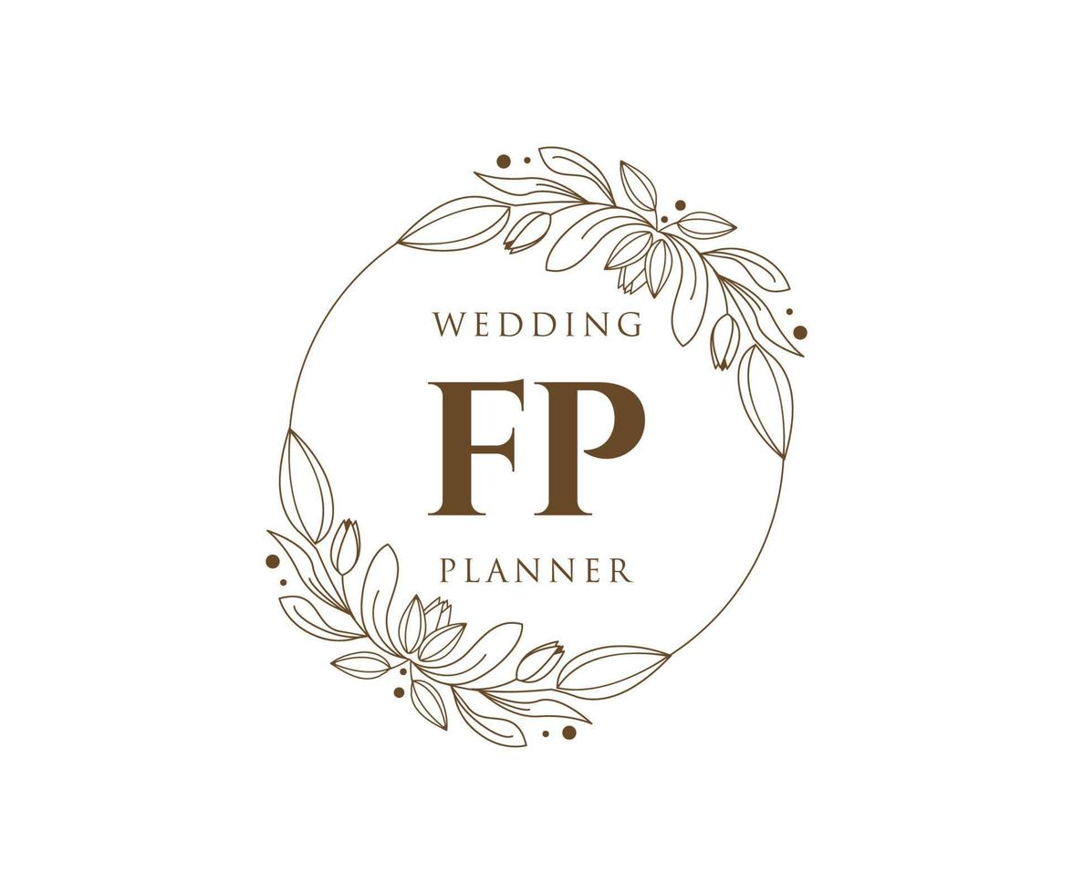 colección de logotipos de monograma de boda con letras iniciales fp, plantillas florales y minimalistas modernas dibujadas a mano para tarjetas de invitación, guardar la fecha, identidad elegante para restaurante, boutique, café en vector