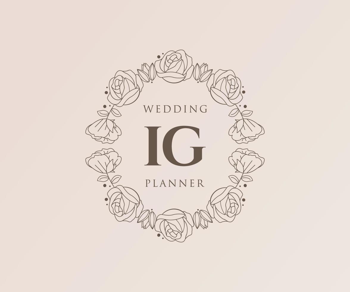 IG Initials letter Wedding monogram logos collection, hand drawn modern minimalistic and floral templates for Invitation cards, Save the Date, elegant identity for restaurant, boutique, cafe in vector