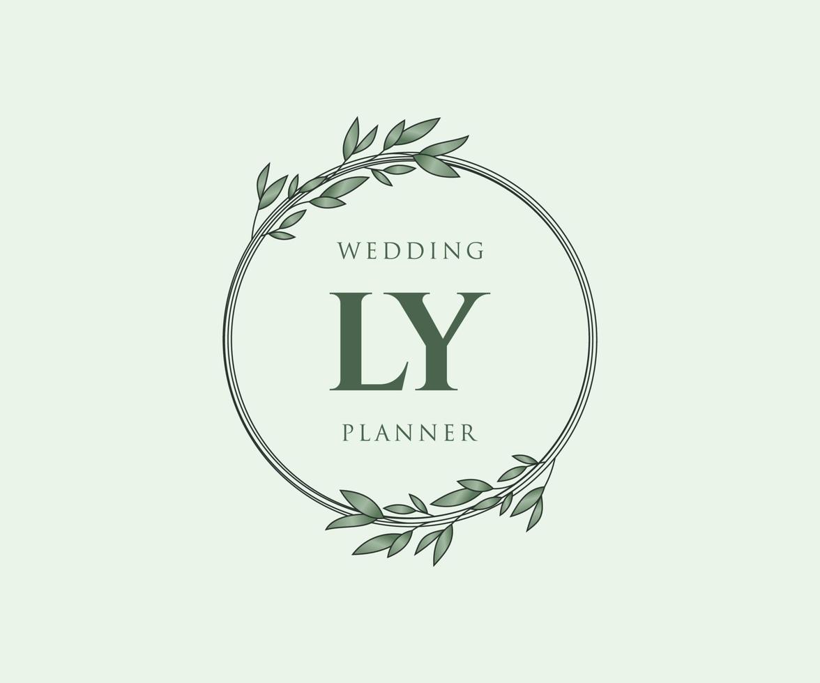 colección de logotipos de monograma de boda con letras iniciales ly, plantillas florales y minimalistas modernas dibujadas a mano para tarjetas de invitación, guardar la fecha, identidad elegante para restaurante, boutique, café en vector