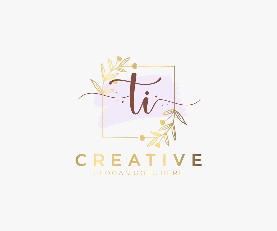Initial TI feminine logo. Usable for Nature, Salon, Spa, Cosmetic and Beauty Logos. Flat Vector Logo Design Template Element.