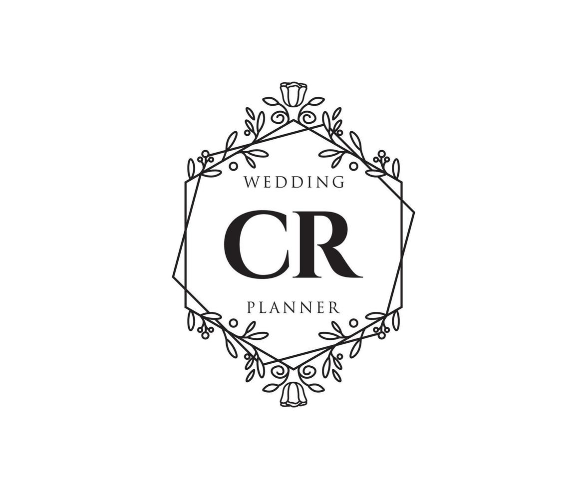 colección de logotipos de monograma de boda con letras iniciales cr, plantillas florales y minimalistas modernas dibujadas a mano para tarjetas de invitación, guardar la fecha, identidad elegante para restaurante, boutique, café en vector