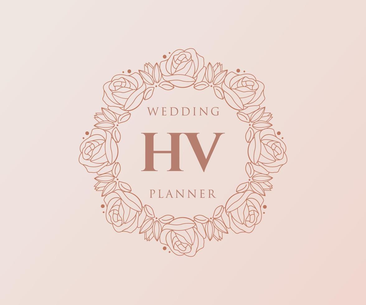 colección de logotipos de monograma de boda con letras iniciales hv, plantillas florales y minimalistas modernas dibujadas a mano para tarjetas de invitación, guardar la fecha, identidad elegante para restaurante, boutique, café en vector