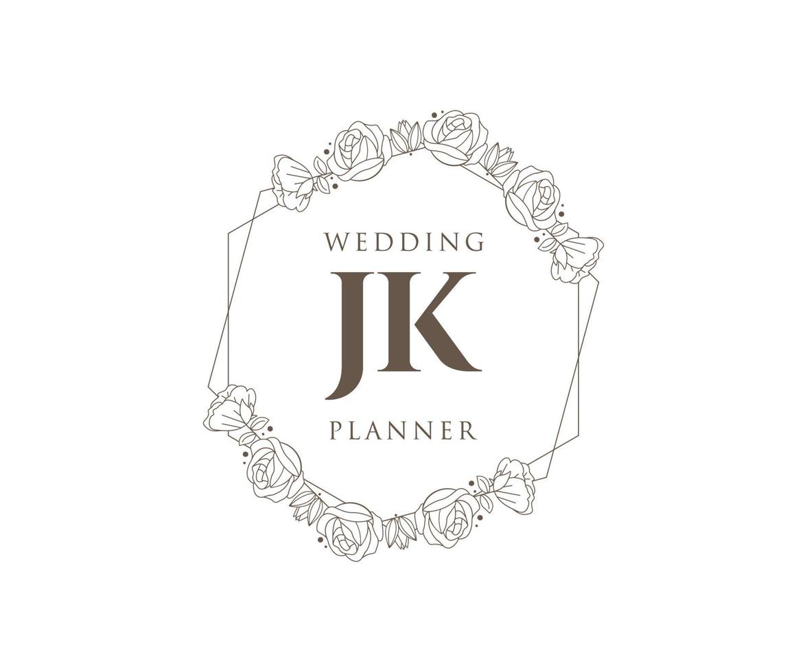 JK Initials letter Wedding monogram logos collection, hand drawn modern minimalistic and floral templates for Invitation cards, Save the Date, elegant identity for restaurant, boutique, cafe in vector