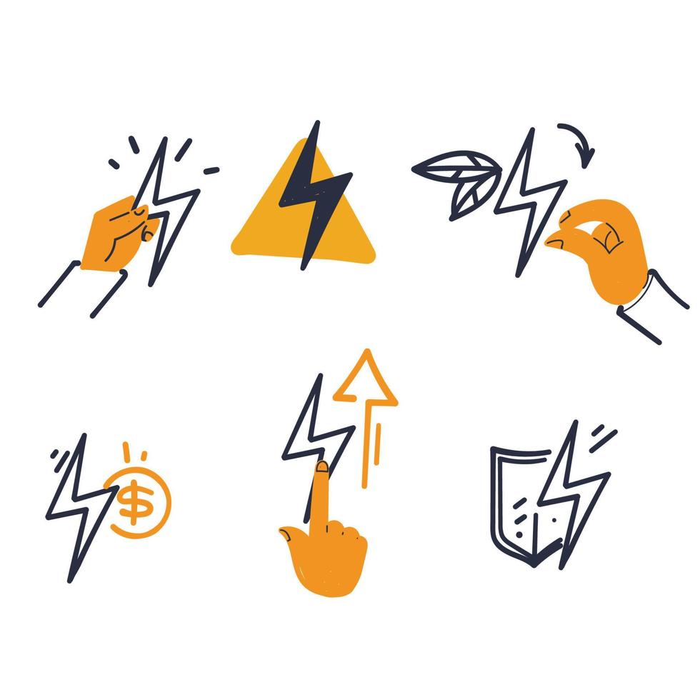 dibujado a mano doodle conjunto simple de vector de ilustración relacionada con energía eléctrica