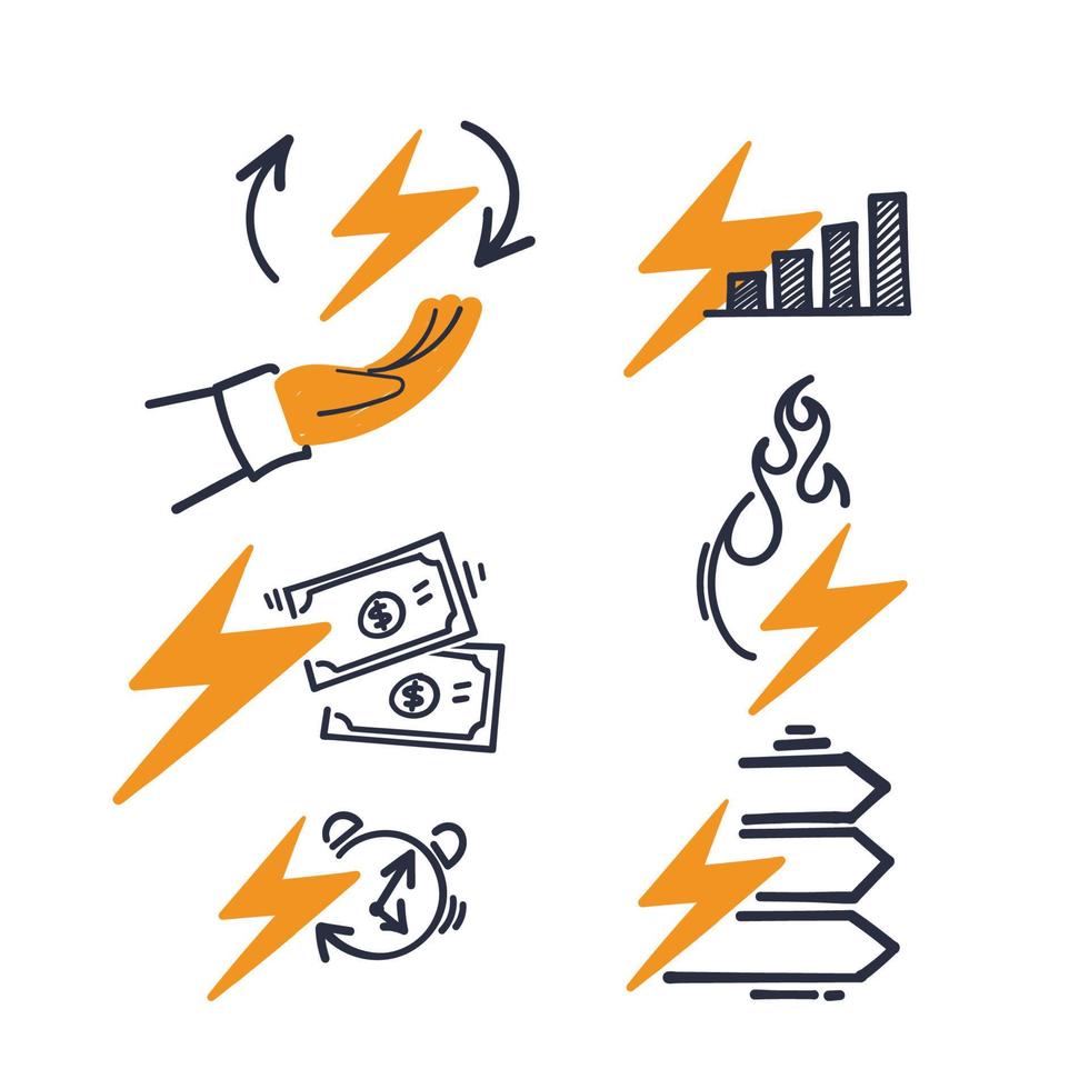 dibujado a mano doodle conjunto simple de vector de ilustración relacionada con energía eléctrica