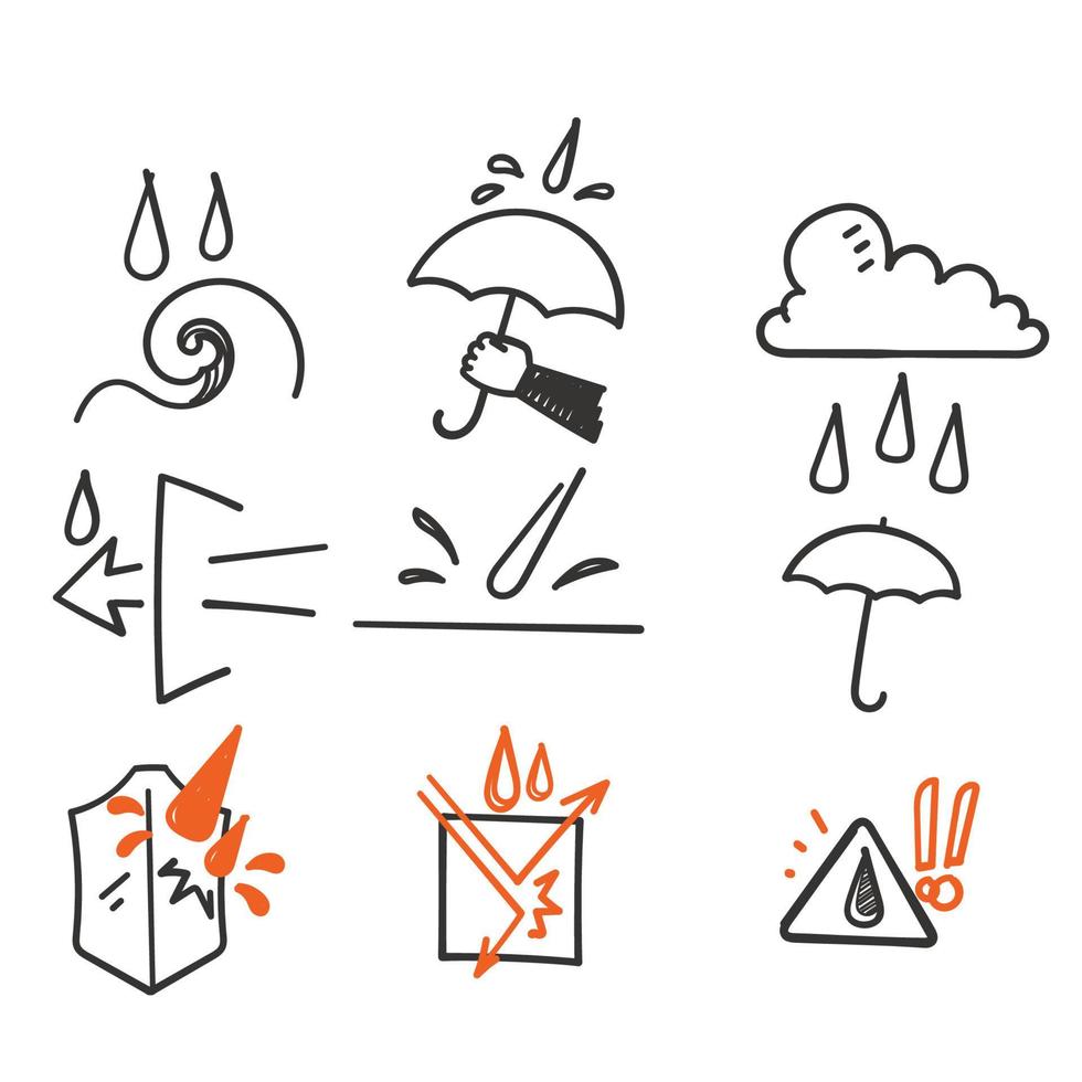 hand drawn doodle Set of Waterproof Related illustration vector