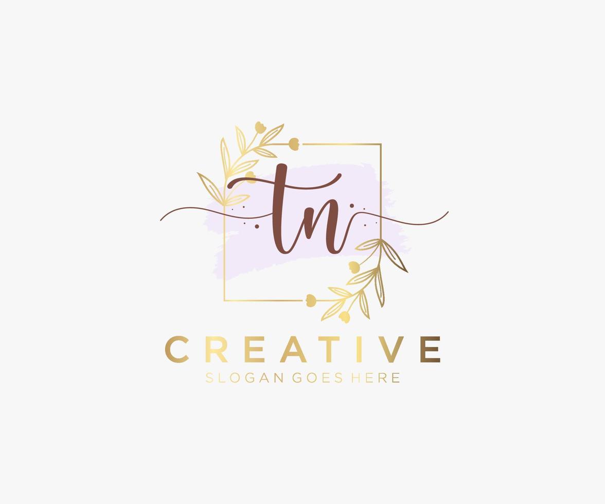 Initial TN feminine logo. Usable for Nature, Salon, Spa, Cosmetic and Beauty Logos. Flat Vector Logo Design Template Element.