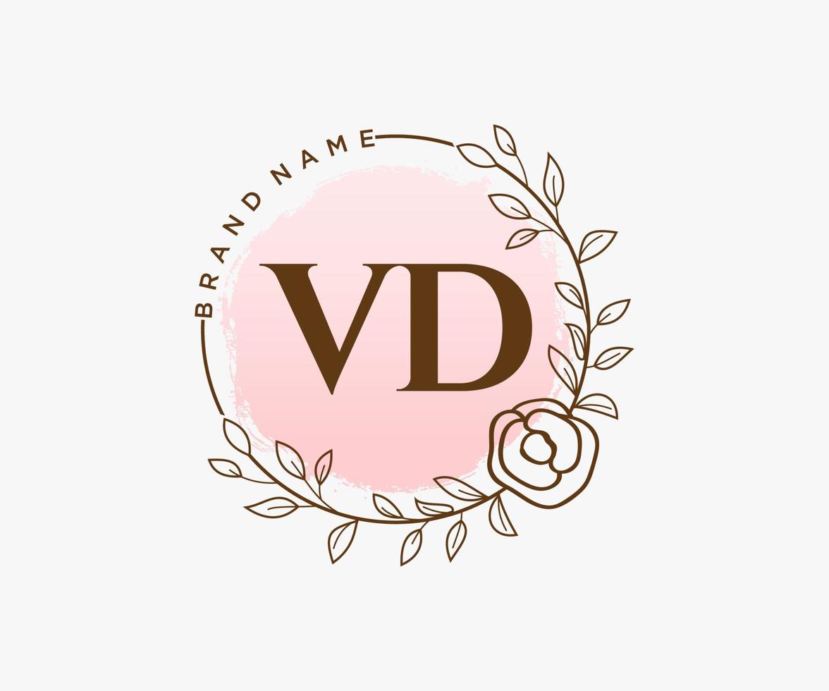 logotipo femenino vd inicial. utilizable para logotipos de naturaleza, salón, spa, cosmética y belleza. elemento de plantilla de diseño de logotipo de vector plano.