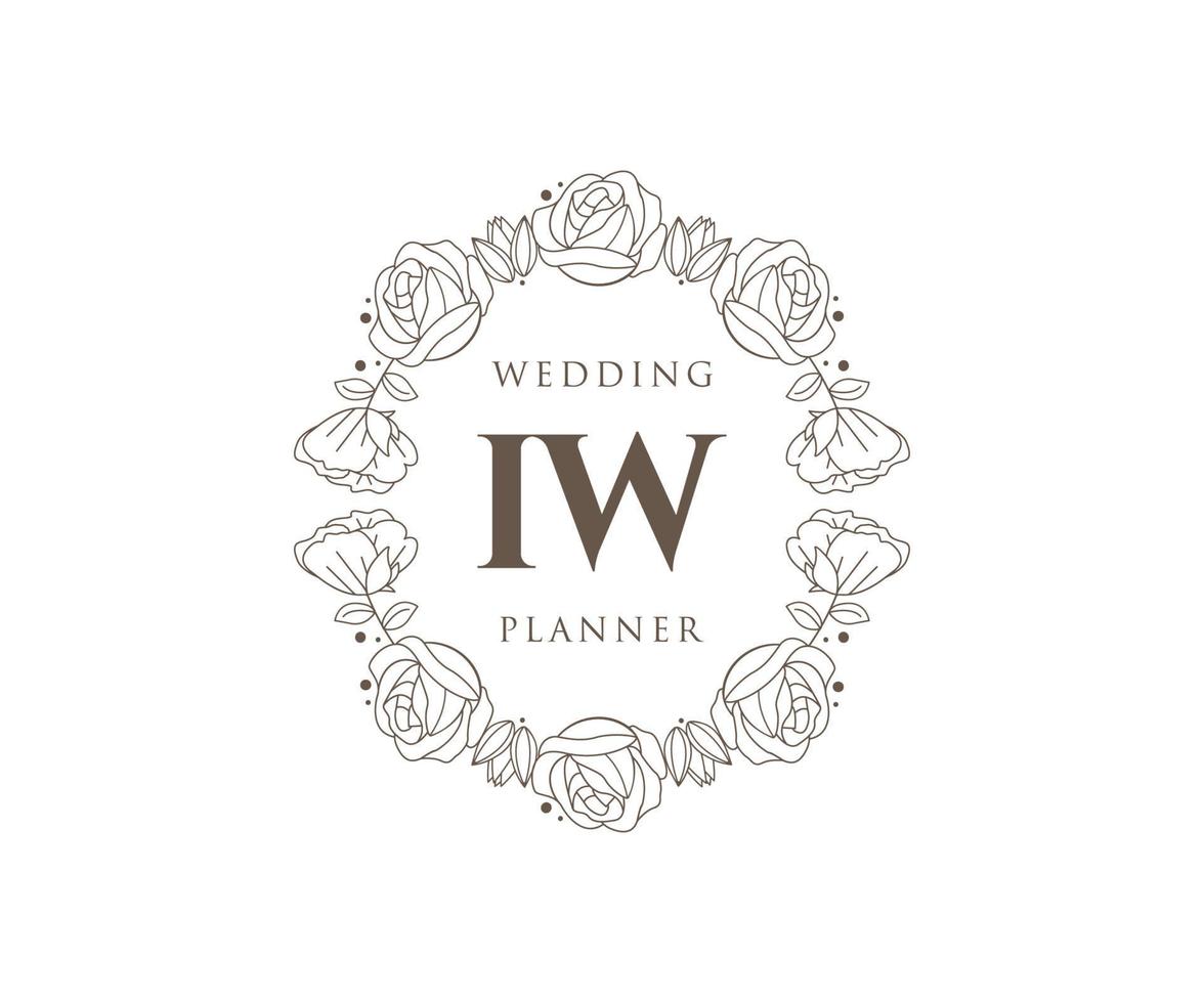 Colección de logotipos de monograma de boda con letras iniciales iw, plantillas florales y minimalistas modernas dibujadas a mano para tarjetas de invitación, guardar la fecha, identidad elegante para restaurante, boutique, café en vector