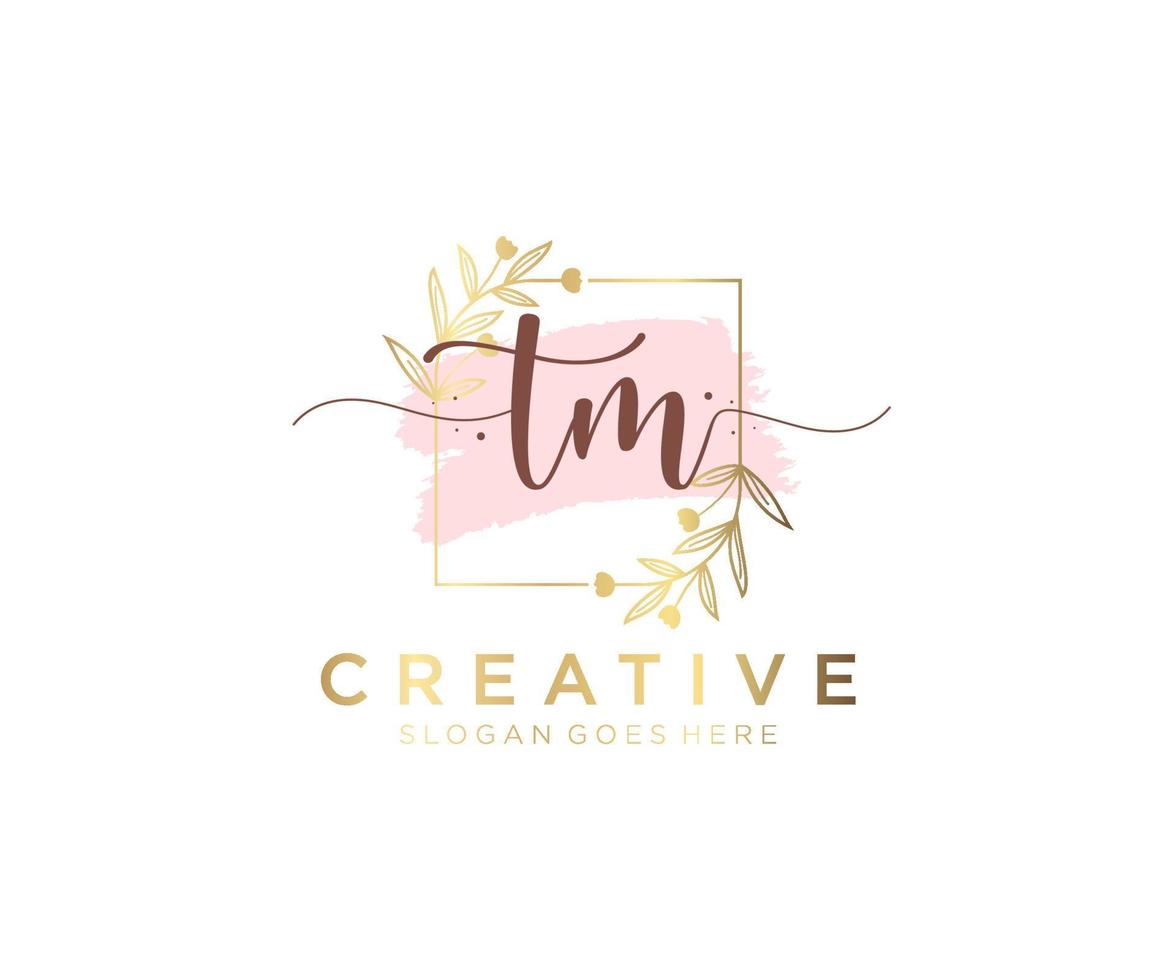 Initial TM feminine logo. Usable for Nature, Salon, Spa, Cosmetic and Beauty Logos. Flat Vector Logo Design Template Element.
