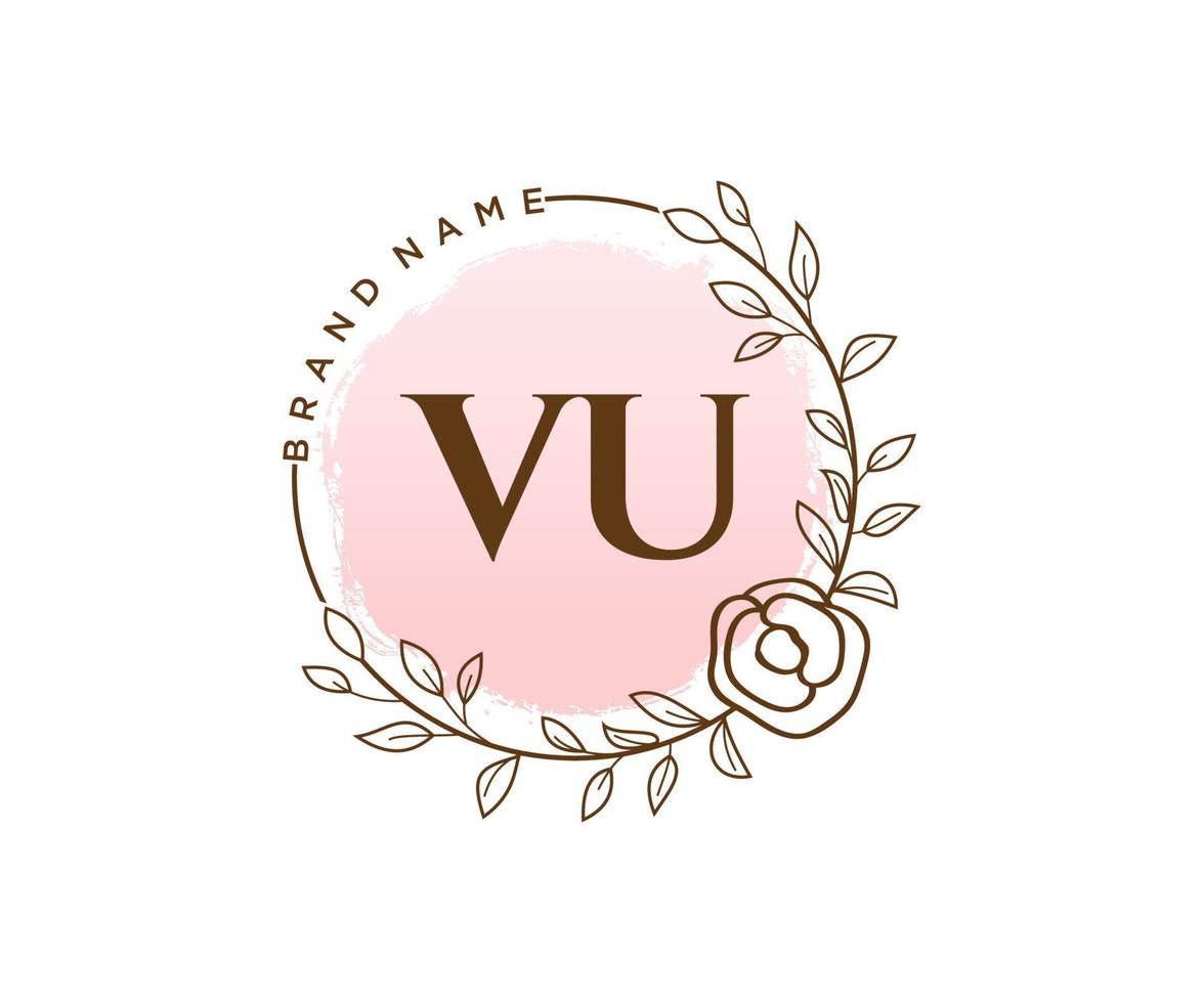logotipo femenino inicial de vu. utilizable para logotipos de naturaleza, salón, spa, cosmética y belleza. elemento de plantilla de diseño de logotipo de vector plano.