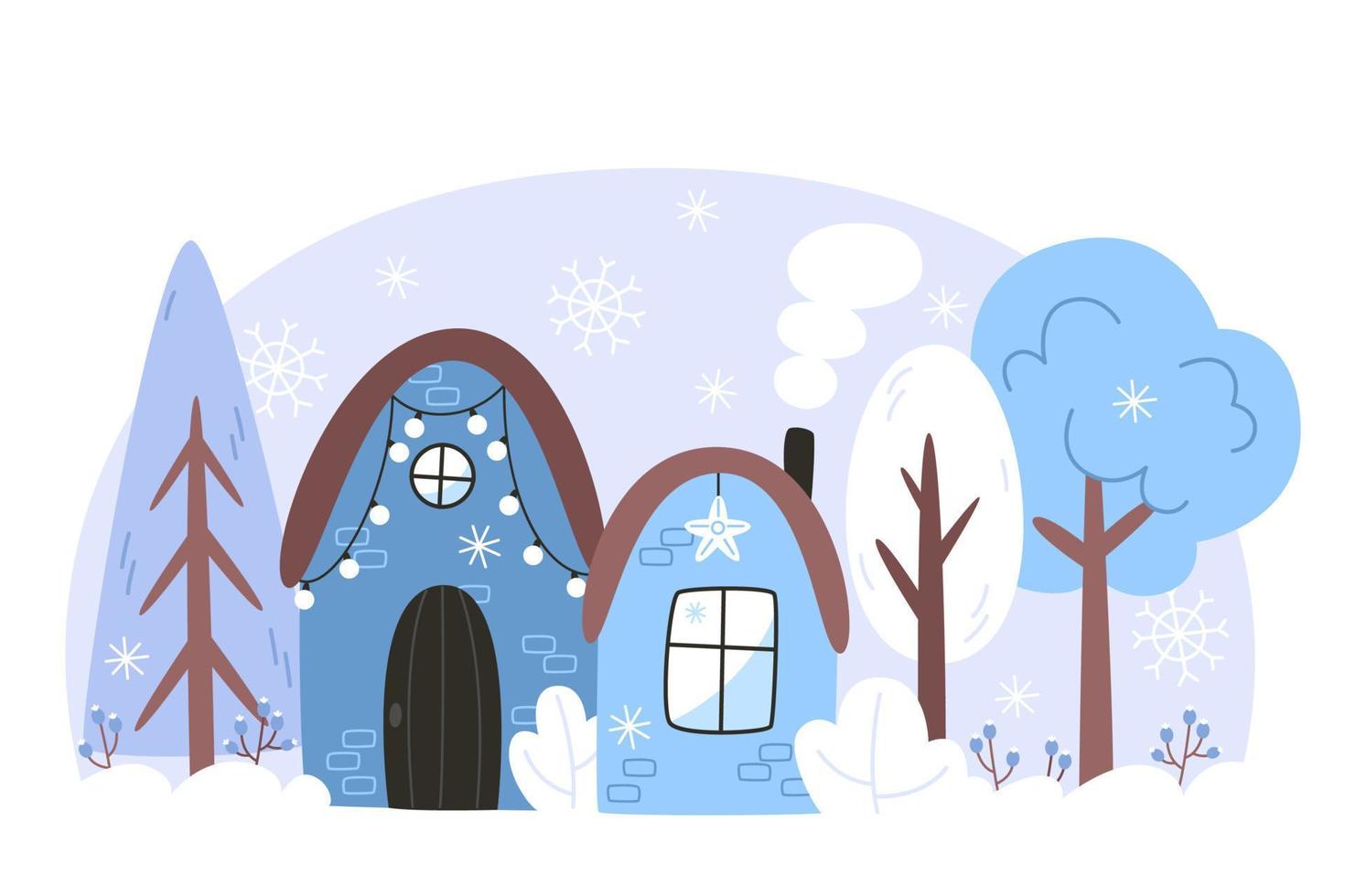 Winter landscape with a house in a snowy forest vector