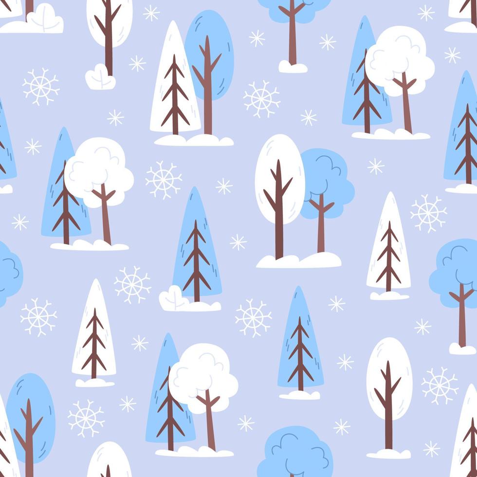 patrón de invierno sin costuras con nieve y árboles en estilo plano vector