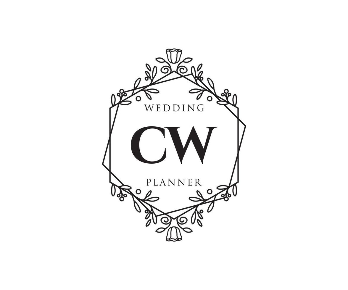 colección de logotipos de monograma de boda con letras iniciales cw, plantillas florales y minimalistas modernas dibujadas a mano para tarjetas de invitación, guardar la fecha, identidad elegante para restaurante, boutique, café en vector