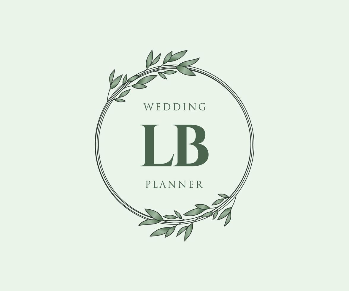 colección de logotipos de monograma de boda con letras iniciales lb, plantillas florales y minimalistas modernas dibujadas a mano para tarjetas de invitación, guardar la fecha, identidad elegante para restaurante, boutique, café en vector