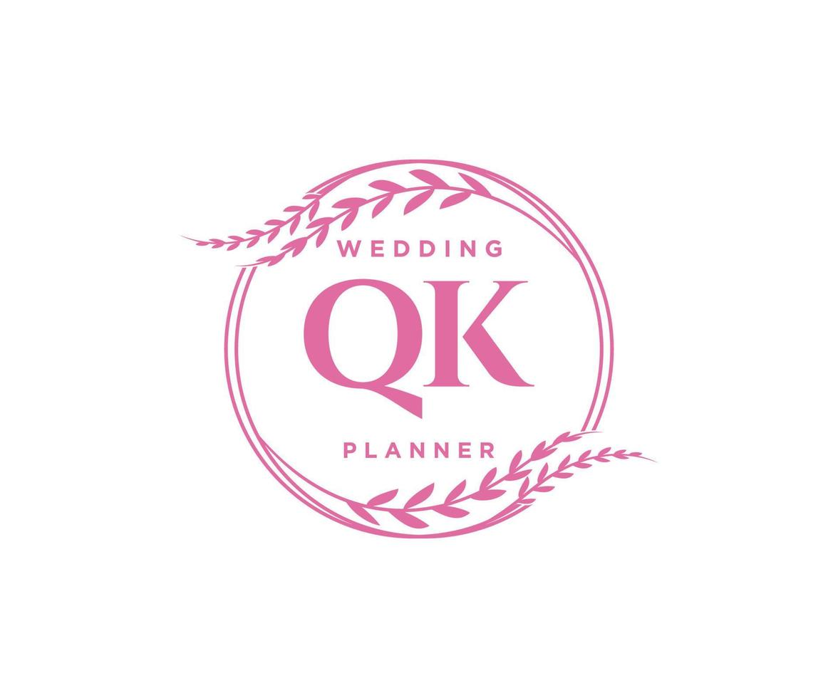 QK Initials letter Wedding monogram logos collection, hand drawn modern minimalistic and floral templates for Invitation cards, Save the Date, elegant identity for restaurant, boutique, cafe in vector