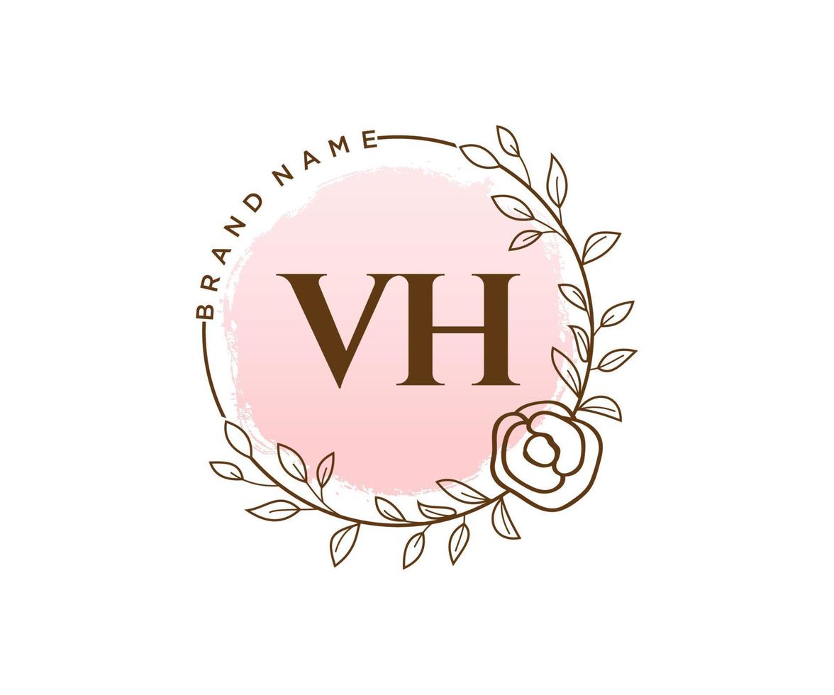 logotipo femenino vh inicial. utilizable para logotipos de naturaleza, salón, spa, cosmética y belleza. elemento de plantilla de diseño de logotipo de vector plano.