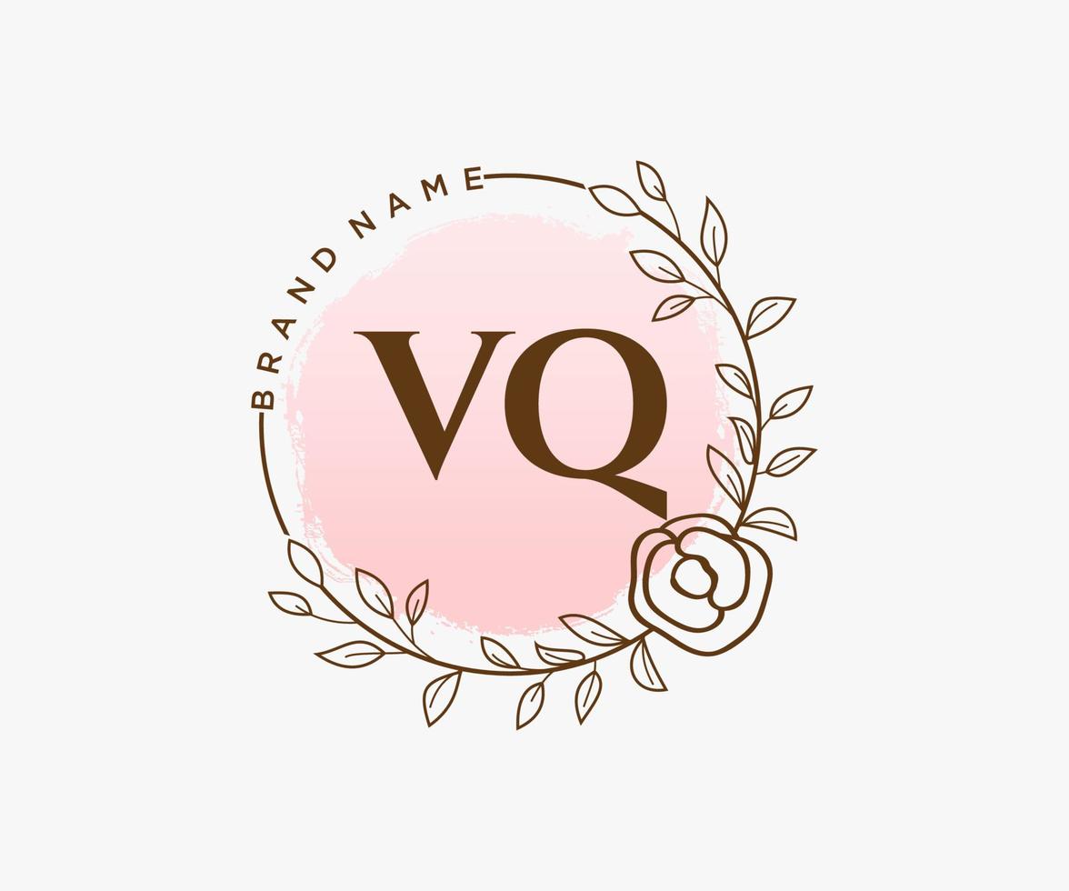 logotipo femenino vq inicial. utilizable para logotipos de naturaleza, salón, spa, cosmética y belleza. elemento de plantilla de diseño de logotipo de vector plano.