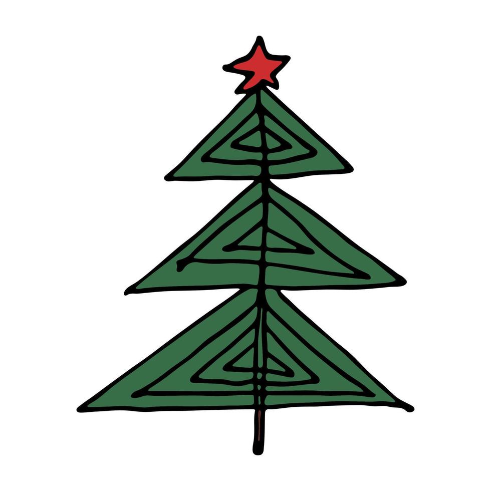 Christmas tree hand drawn clipart. Spruce doodle. Single element for card, print, web, design, decor vector