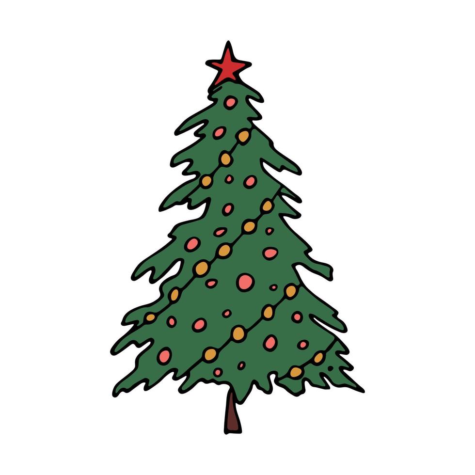 clipart dibujado a mano del árbol de navidad. garabato de abeto. elemento único para tarjeta, impresión, web, diseño, decoración vector