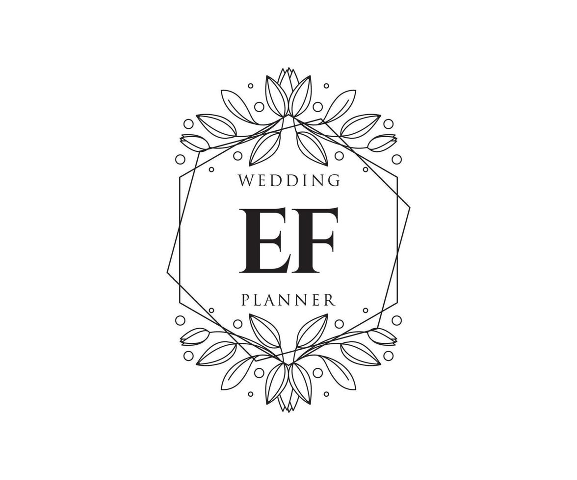 Colección de logotipos de monograma de boda con letras iniciales ef, plantillas florales y minimalistas modernas dibujadas a mano para tarjetas de invitación, guardar la fecha, identidad elegante para restaurante, boutique, café en vector