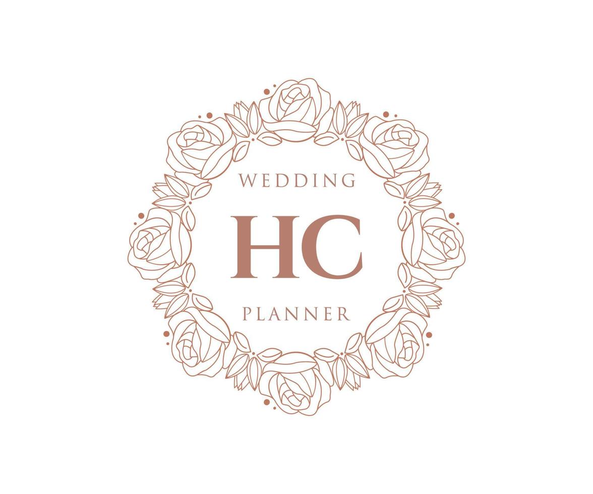 colección de logotipos de monograma de boda con letras iniciales hc, plantillas florales y minimalistas modernas dibujadas a mano para tarjetas de invitación, guardar la fecha, identidad elegante para restaurante, boutique, café en vector