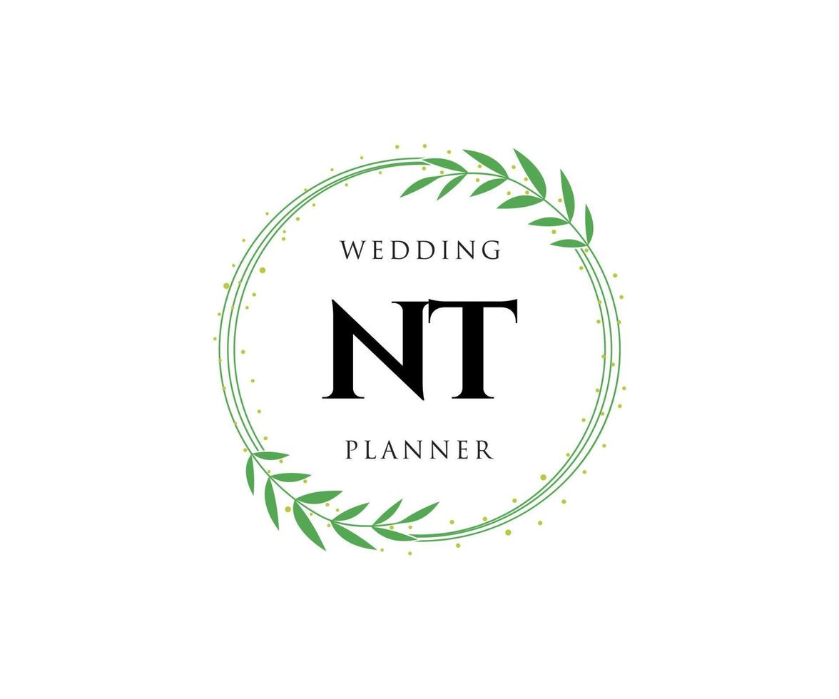 NT Initials letter Wedding monogram logos collection, hand drawn modern minimalistic and floral templates for Invitation cards, Save the Date, elegant identity for restaurant, boutique, cafe in vector