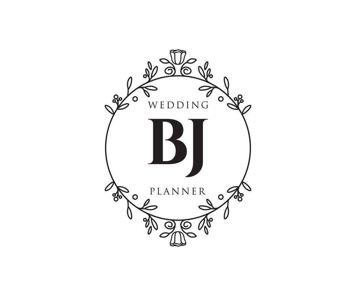 BJ Initials letter Wedding monogram logos collection, hand drawn modern minimalistic and floral templates for Invitation cards, Save the Date, elegant identity for restaurant, boutique, cafe in vector