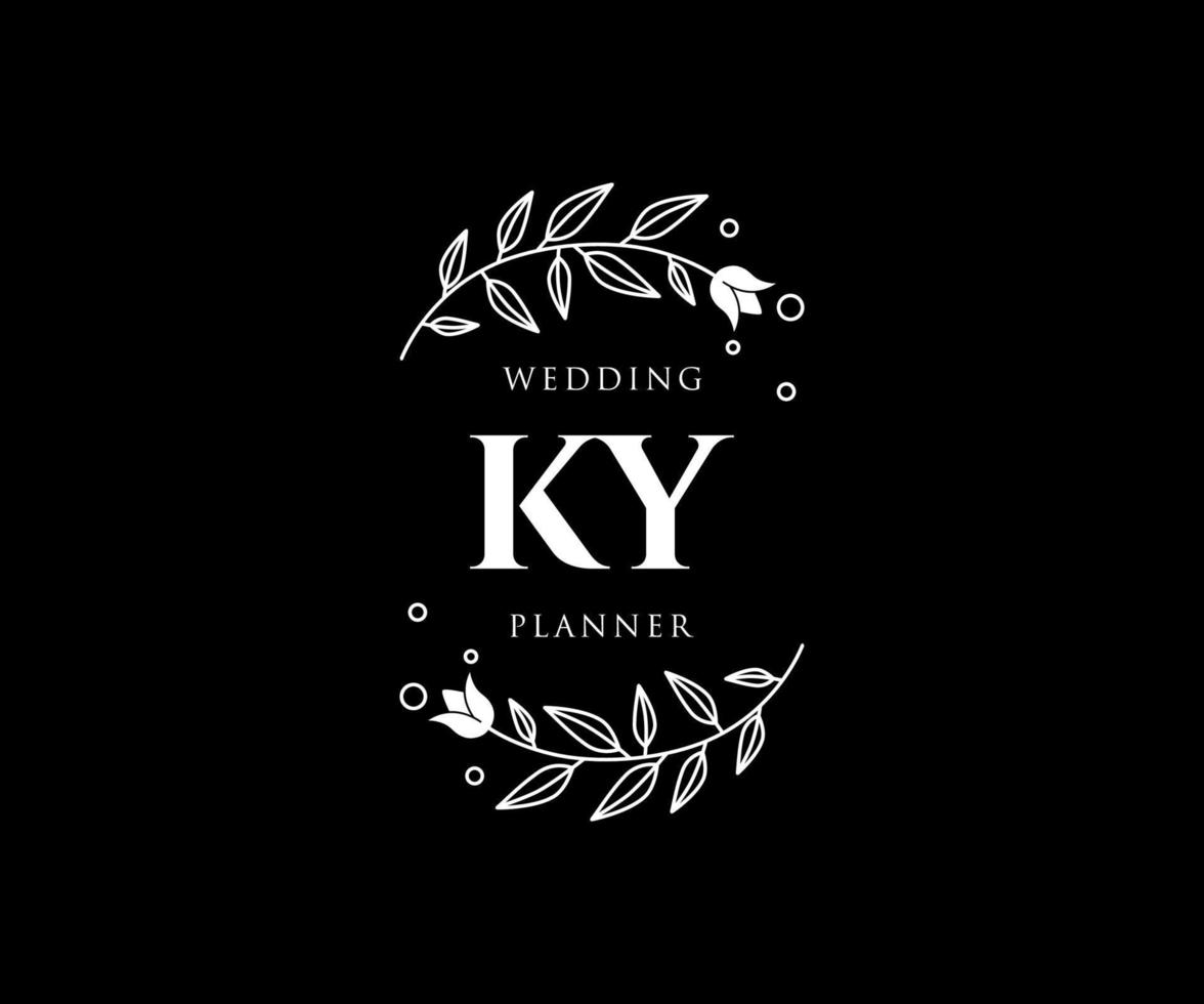 colección de logotipos de monograma de boda con letras iniciales ky, plantillas florales y minimalistas modernas dibujadas a mano para tarjetas de invitación, guardar la fecha, identidad elegante para restaurante, boutique, café en vector