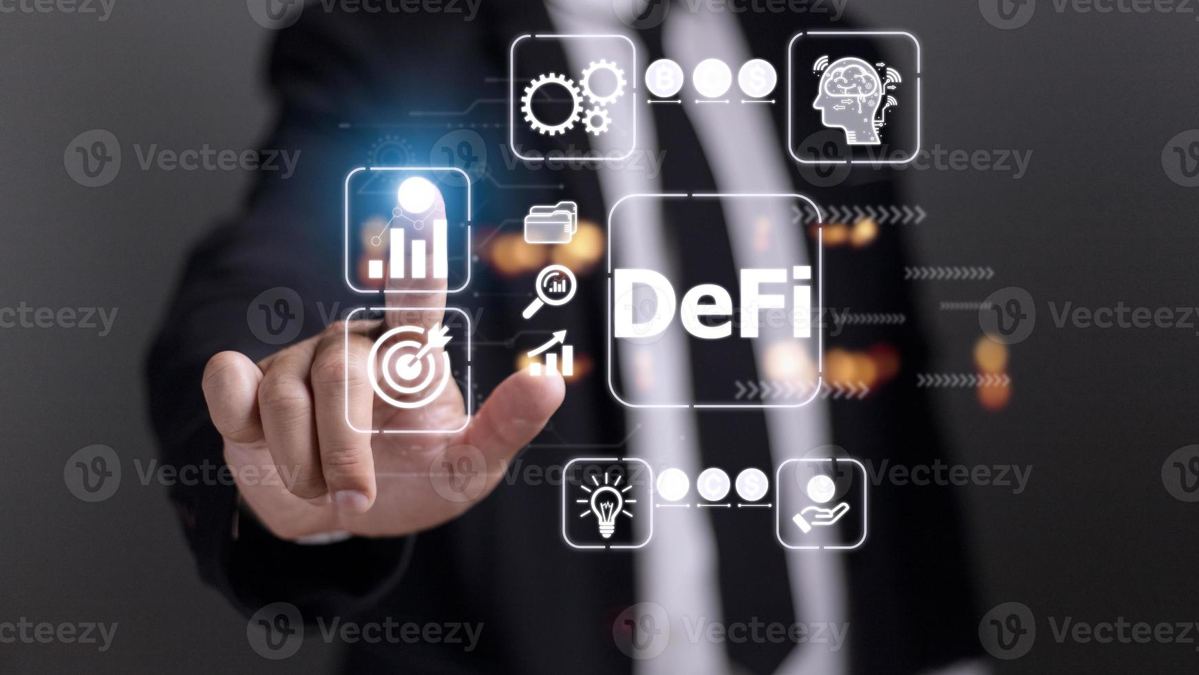 DeFi Decentralized Finance. Technology blockchain cryptocurrency concept photo