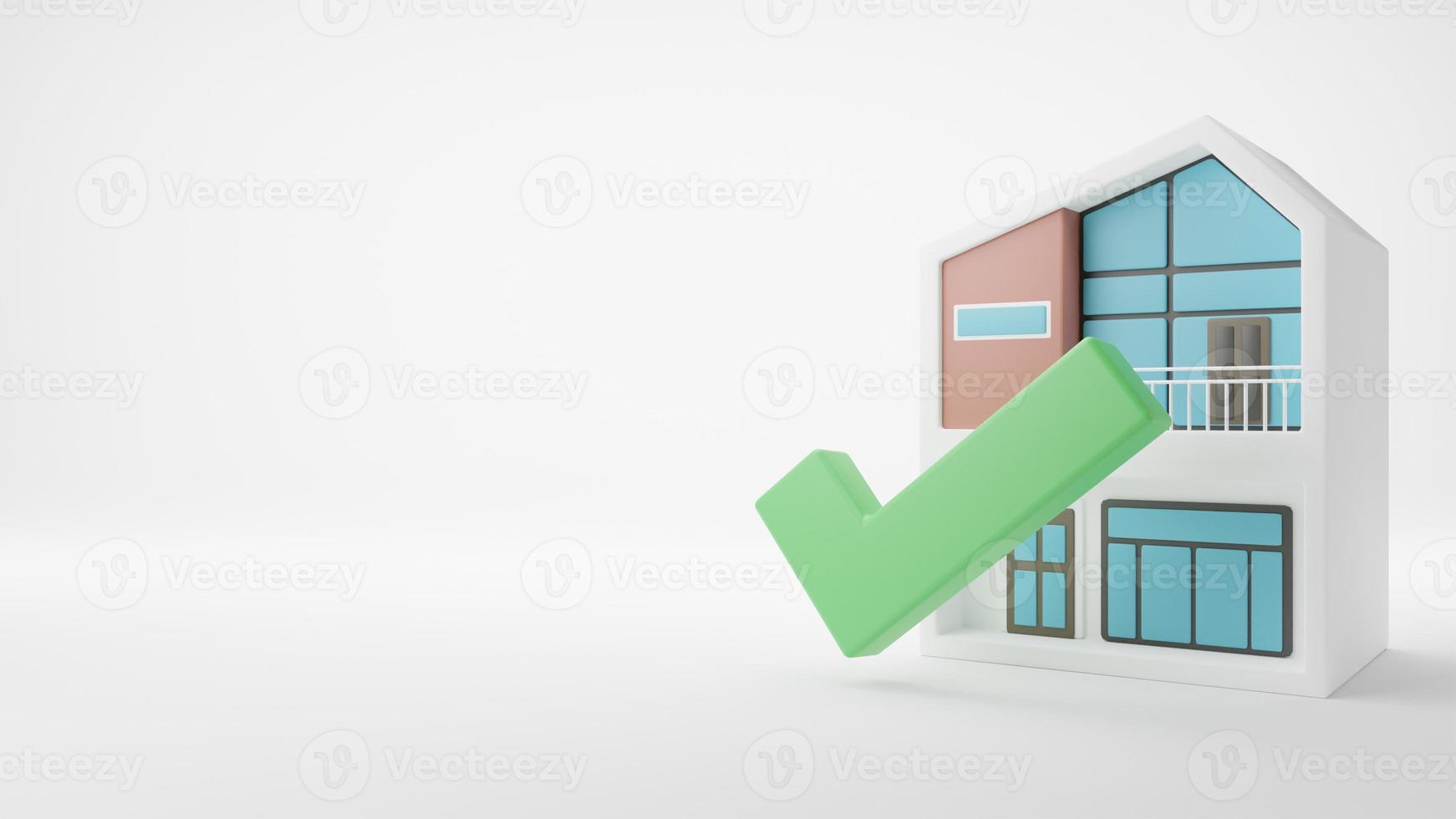 3d render. modern house approved icon sign and symbol. design on white background. copy space. photo